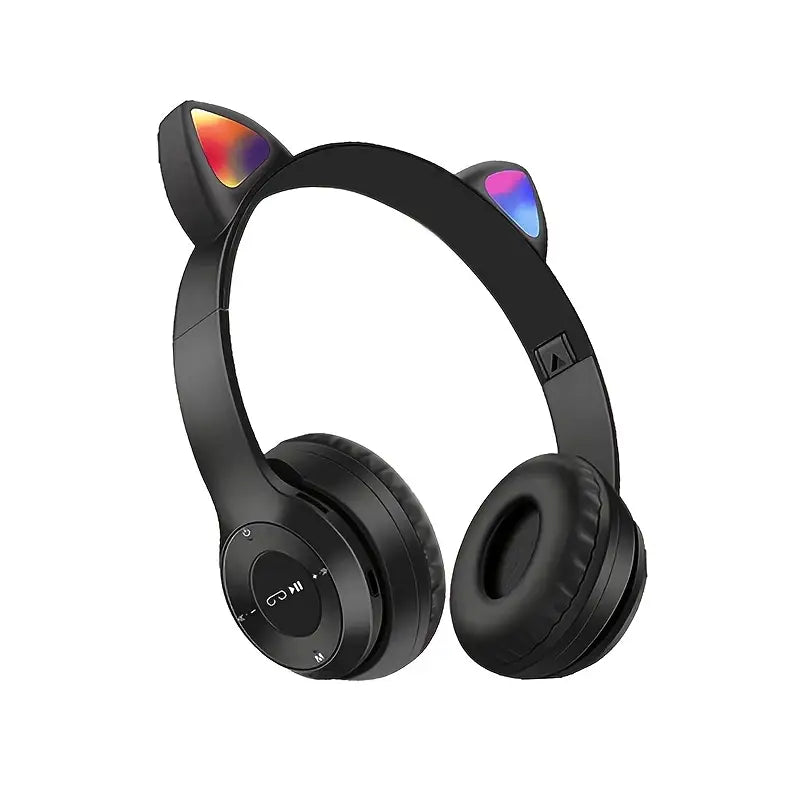 P47M Wireless Headphone Flash Light Cute Cat Ear with Mic Control LED Stereo Music Helmet Phone Bluetooth Headset with Box.