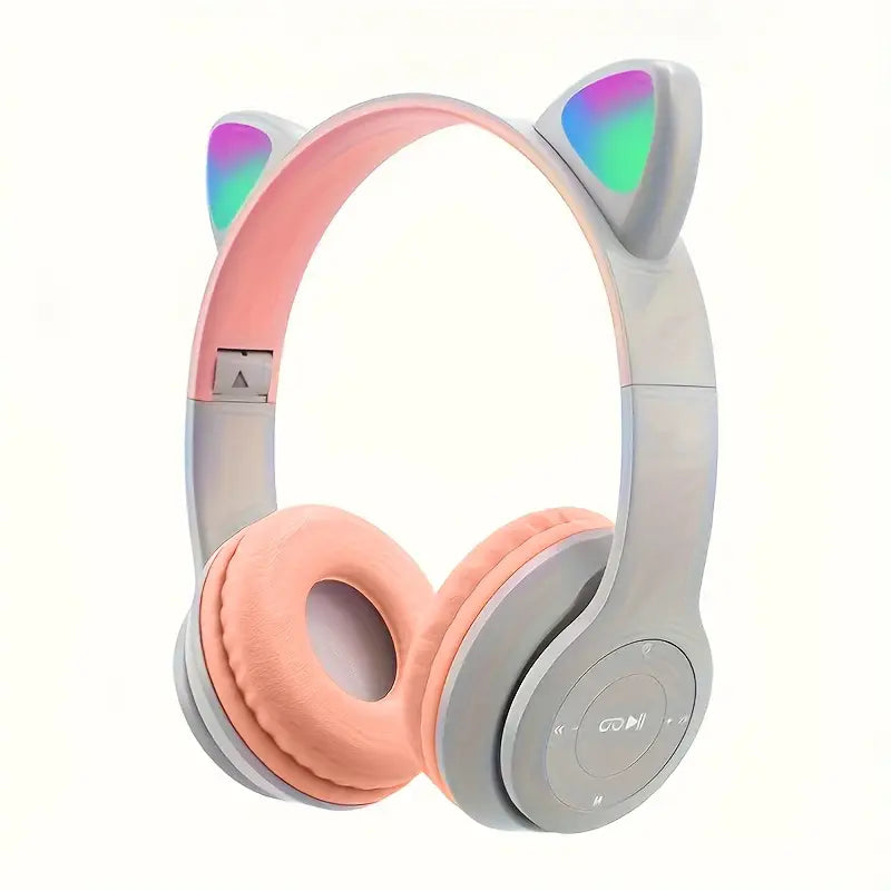 P47M Wireless Headphone Flash Light Cute Cat Ear with Mic Control LED Stereo Music Helmet Phone Bluetooth Headset with Box.