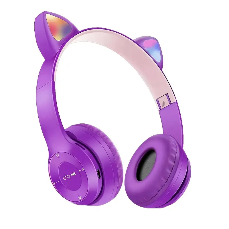 P47M Wireless Headphone Flash Light Cute Cat Ear with Mic Control LED Stereo Music Helmet Phone Bluetooth Headset with Box.
