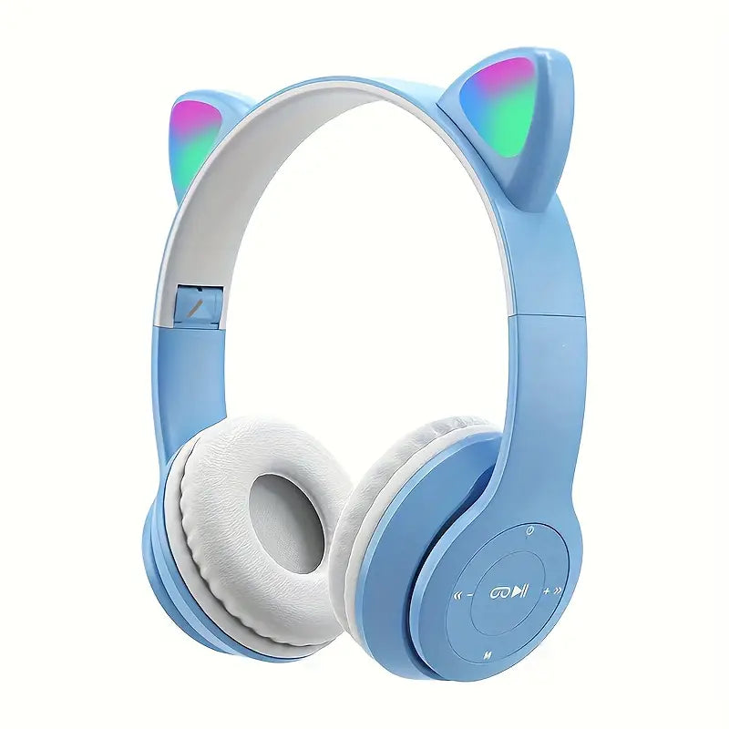 P47M Wireless Headphone Flash Light Cute Cat Ear with Mic Control LED Stereo Music Helmet Phone Bluetooth Headset with Box.