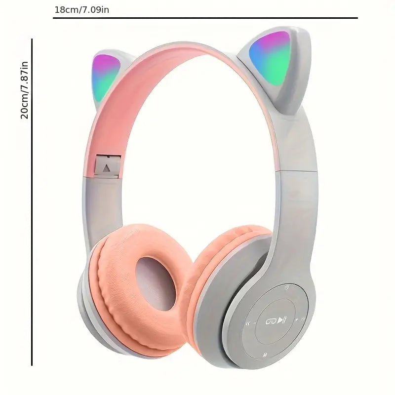 P47M Wireless Headphone Flash Light Cute Cat Ear with Mic Control LED Stereo Music Helmet Phone Bluetooth Headset with Box.